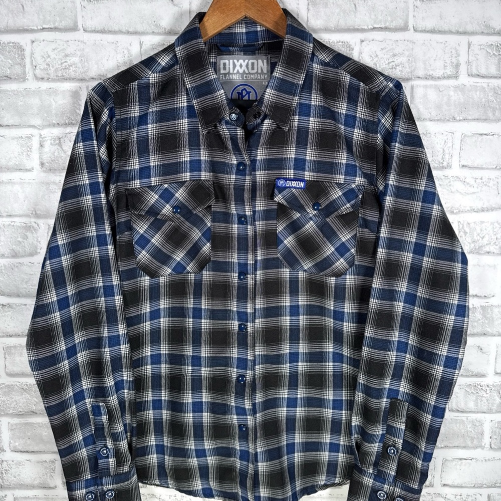 DIXXON PERFORMANCE Blue Plaid Snap Button Flannel… - image 1